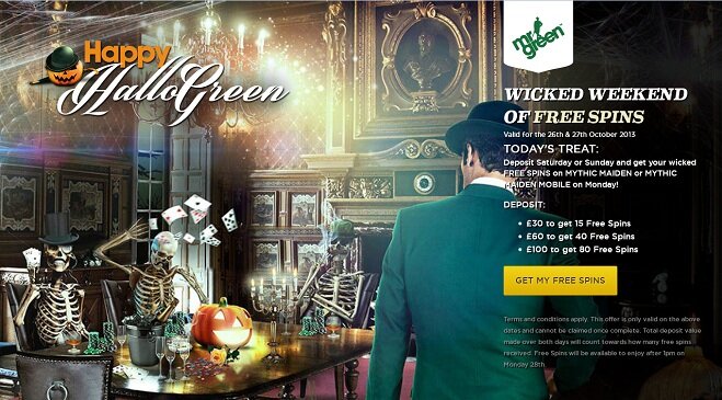 MrGreen Casino 80 Free Spins Halloween promotion 26-27 oct 2013